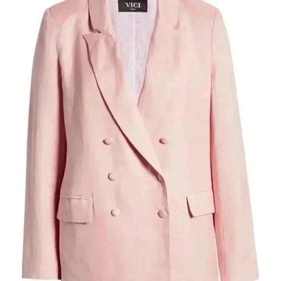 Vici Collection Women's Pink Linen Blend Double Breasted Blazer Coat Size Large - Picture 1 of 8